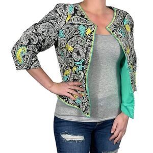 Choices White and Blue Paisley Print Blazer